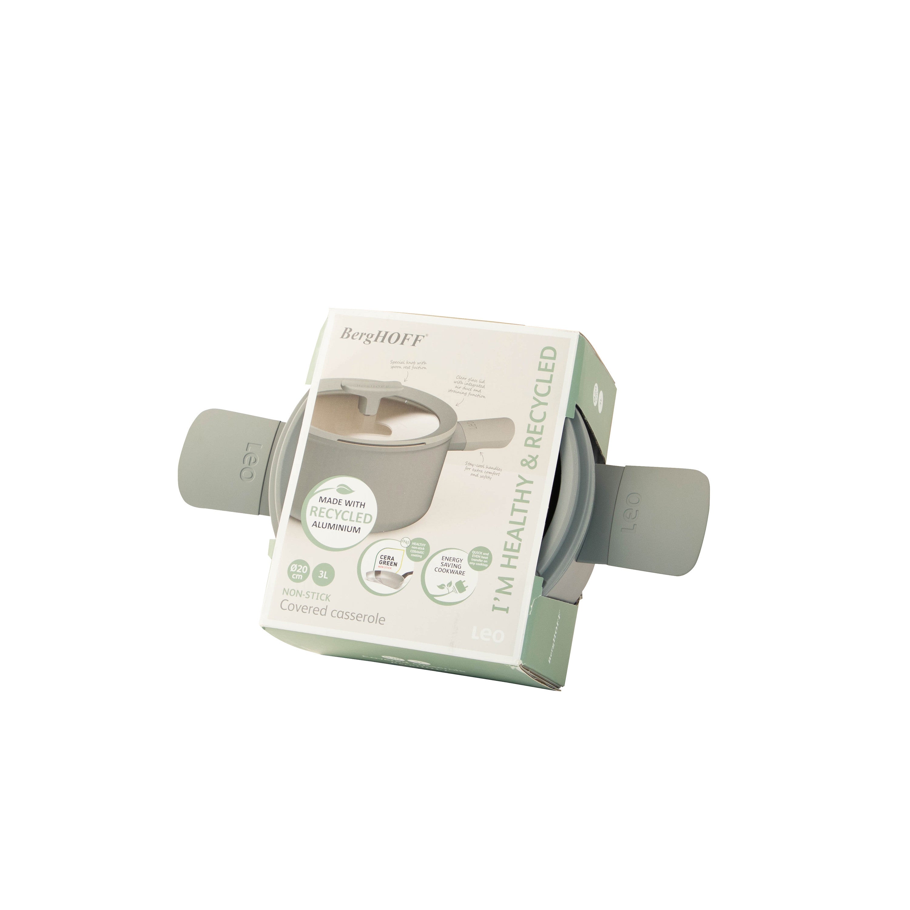 BergHOFF 20cm Covered Casserole – Balance Moonmist with Spoon Rest Lid & Recycled Aluminium Body